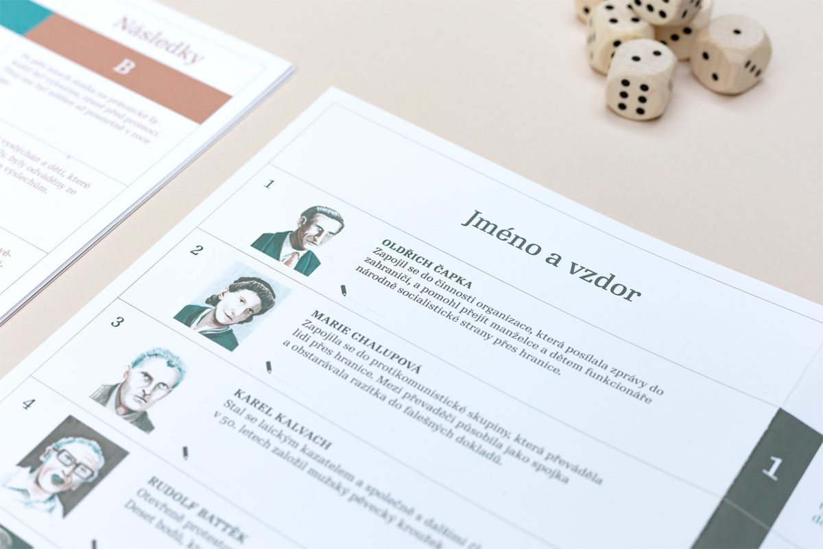 Desková hra Operace paměť pro Příběhy bezpráví od grafického studia VOALA.