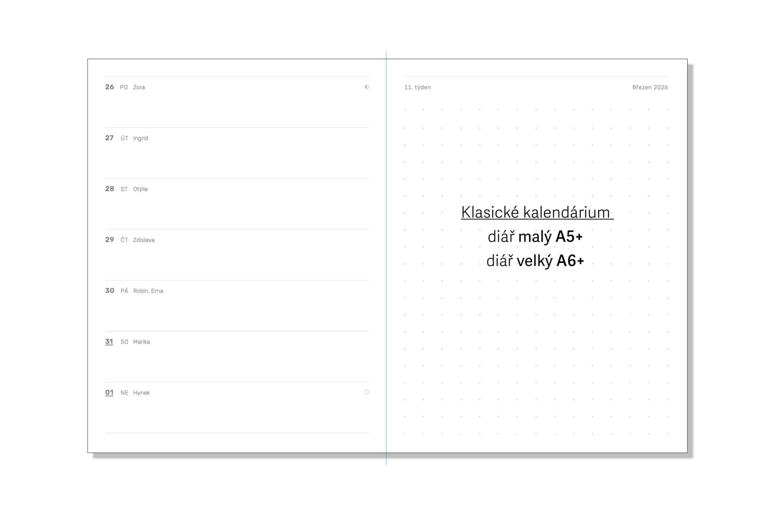 kalendarium KLASICKÉ formáty A5+ / A6+